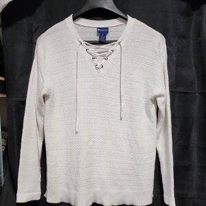 NorthCrest White Lace-Up V-Neck Sweater